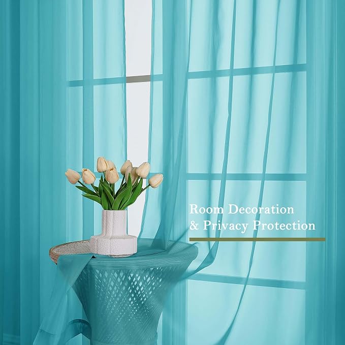 Lecloud Turquoise Sheer Curtains 108 Inches Long 2 Pcs, Rustic Farmhouse Dual - Image 4
