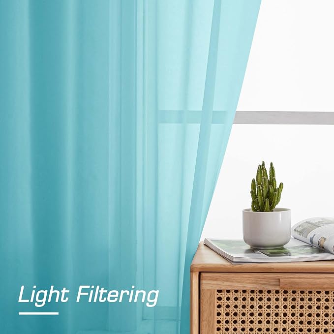 OWENIE Sheer Aqua Curtains for Bedroom Living Room 63 Inch Length 2 Panels Set - Image 4