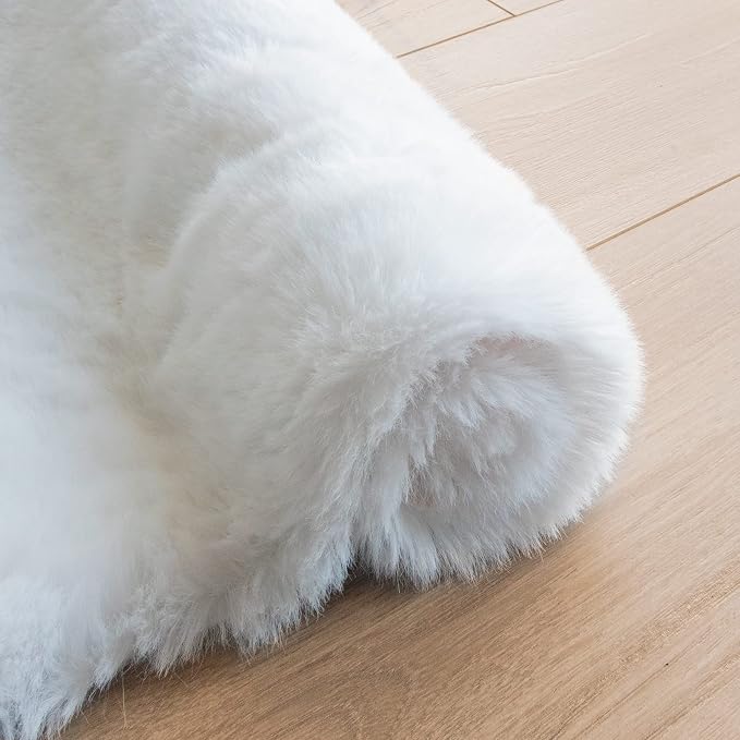 ORINOVA White Faux Rabbit Fluffy Fur Area Rugs - Image 7