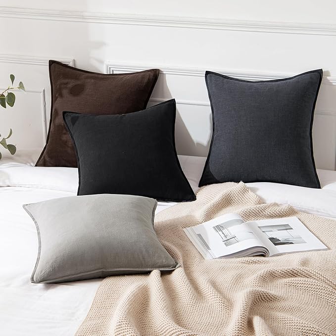 MIULEE Decorative Linen Euro Sham Pillow Covers 24x24 Light Gray ​Boho - Image 4