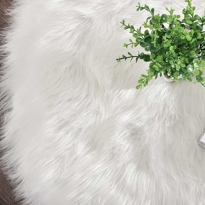 Latepis White Faux Fur Sheepskin Rug 4x6 - Image 6