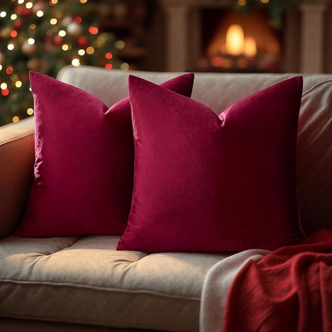 GIGIZAZA Burgundy Pillow Covers 22x22: Pack of 2 Throw Pillows Soft Solid Covers - Image 4