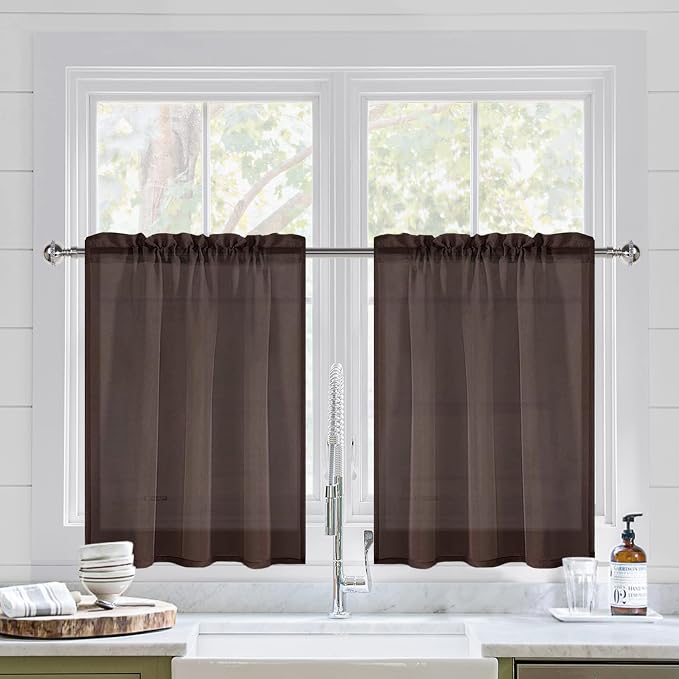 DWCN Brown Sheer Curtains for Kitchen Windows by DWCN