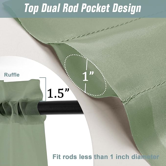 Extra Wide Sheer Sage Green Curtains 84 Inches Long 2 Panels, Soft Airy - Image 3