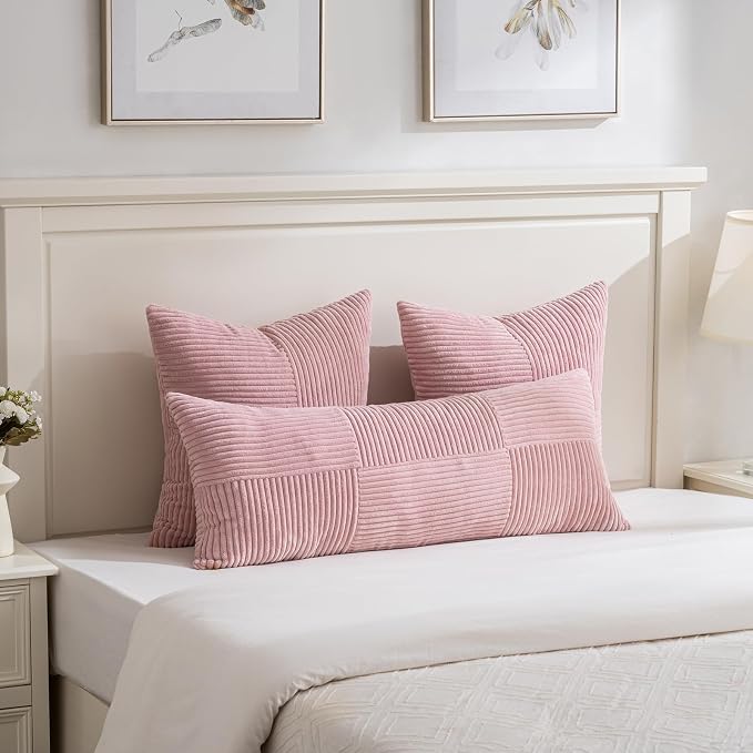 Fancy Homi Set of 2 Blush Pink Boho Long Lumbar Body Decorative Throw Pillow - Image 2