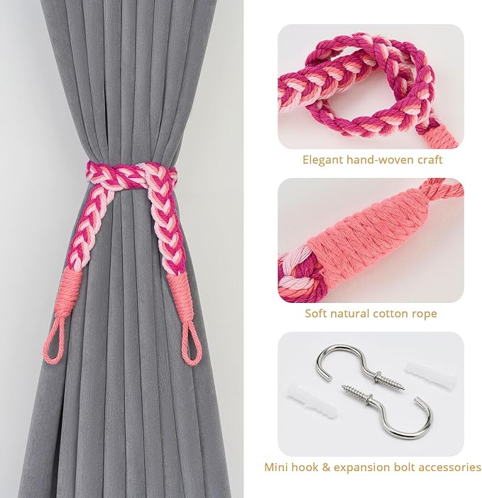 NICEEC 4 Pack Natural Cotton Rope Curtain Tiebacks Elegant Boho Style - Image 2