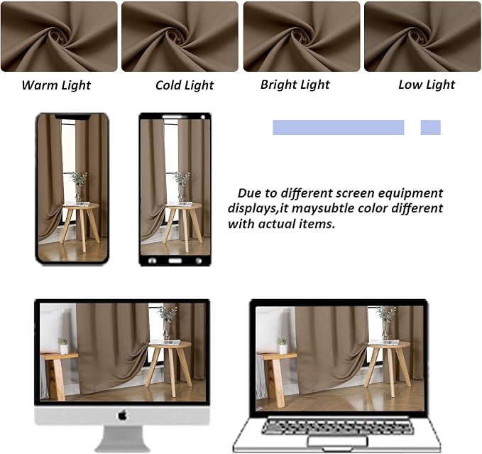 Simplebrand Ava Brown Short 36 Inches Blackout Curtain 2 Panels Set, Half - Image 9