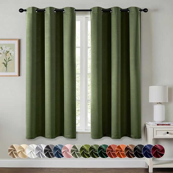 MIULEE Blackout Curtains for Bedroom 2 Panels 29 x 40 Inch Long Olive Green | by MIULEE