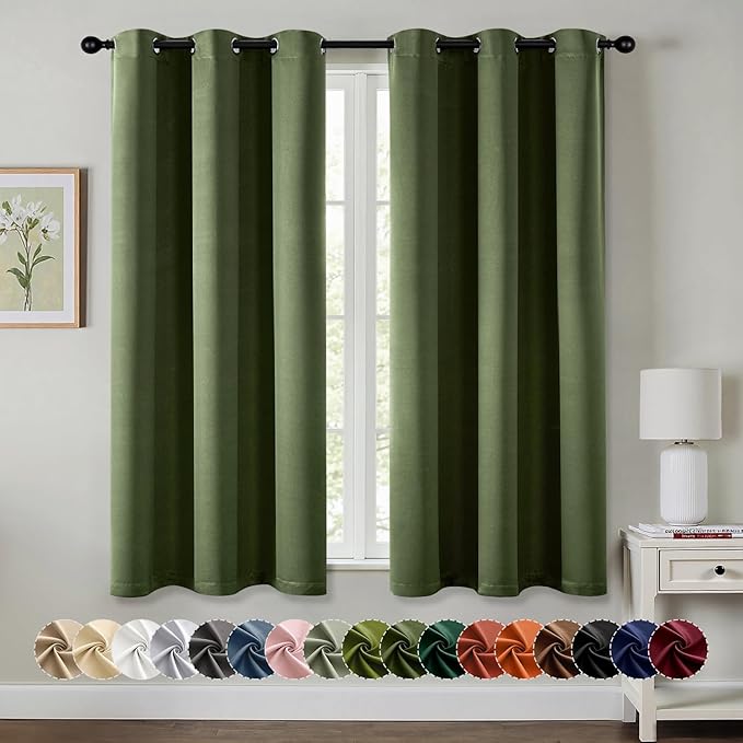 MIULEE Blackout Curtains for Bedroom 2 Panels 34 x 54 Inch Long Olive Green | by MIULEE