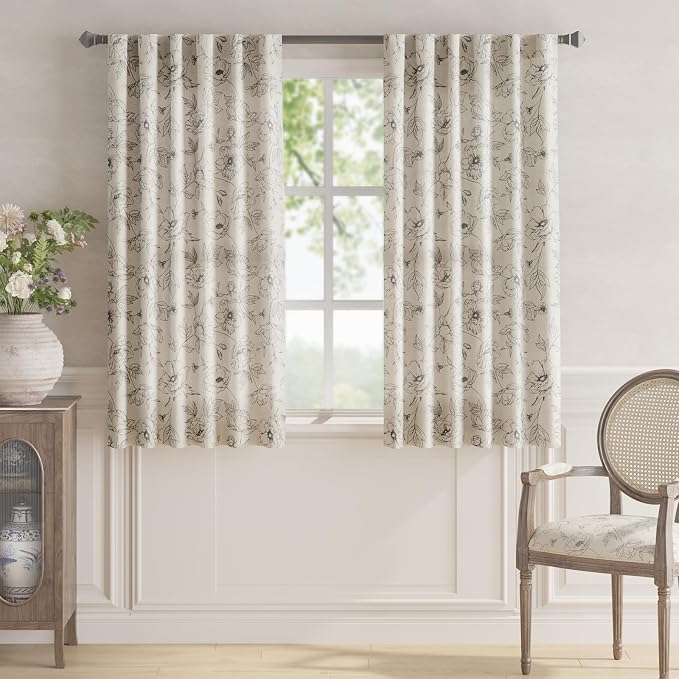 jinchan Floral Linen Curtains for Living Room 63 Inch Length Grey Flower - Image 2
