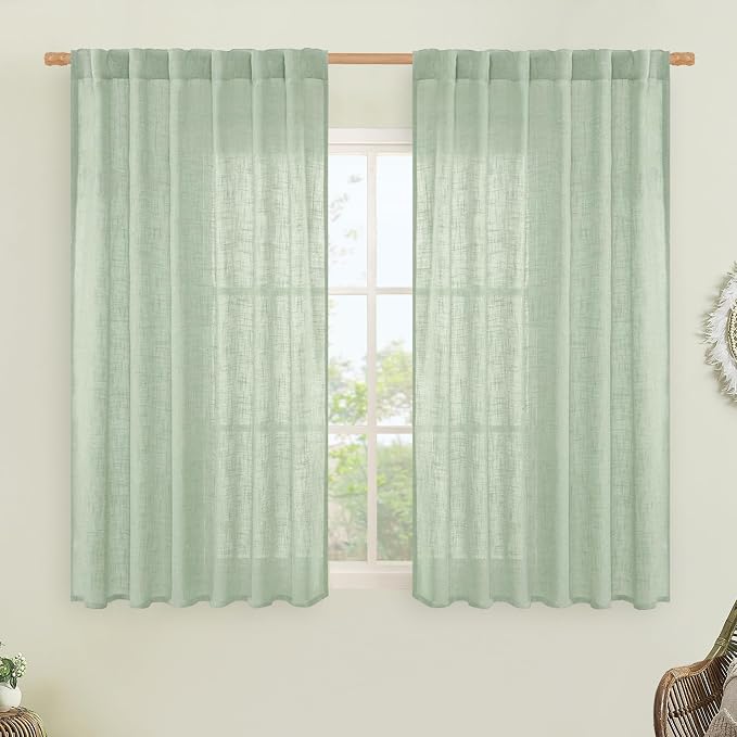 LAMIT Semi Sheer Linen Curtains 45 Inches Long, Light Filtering Panels Back Tab by LAMIT