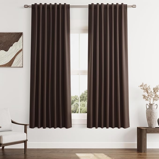 Guken Brown 100% Blackout Curtains 63 Inch Length 2 Panels Set by Guken