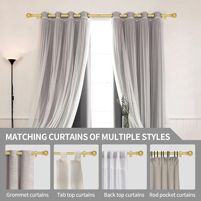 Thestoa Gold Curtain Rods for Windows 48 to 84-92 Inch, Stainless Steel Long - Image 6