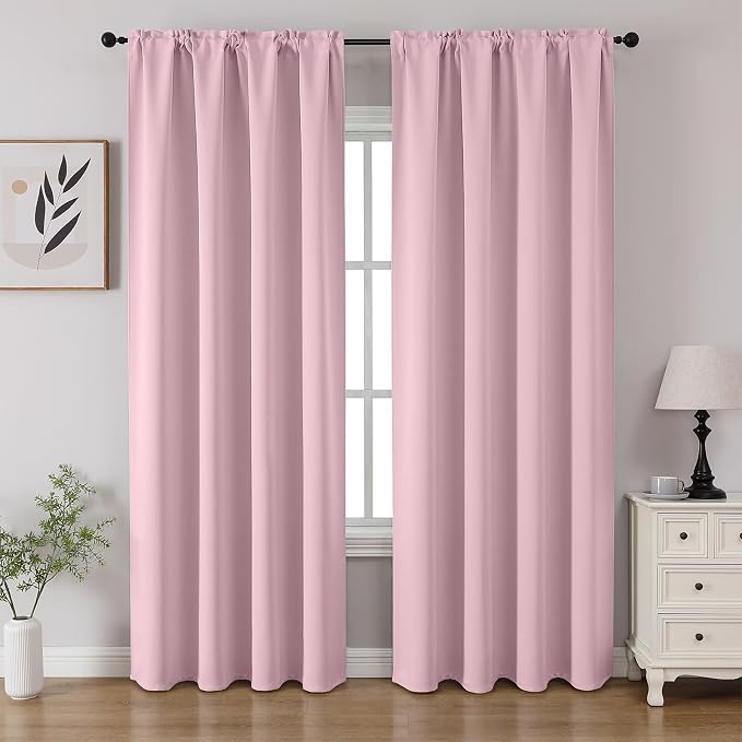 CUCRAF Light Pink Blackout Curtains 96 inch Length 2 Panels Set, Rod Pocket by CUCRAF