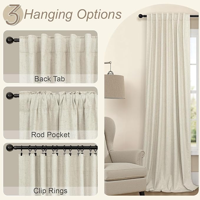 Linen Drapes for Living Room Darkening 100% Blackout Curtains 86 Inch Length 2 - Image 6