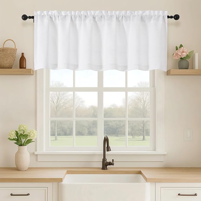 OVZME White Valance for Windows, Light Filtering Thick Textured Small Kitchen by OVZME