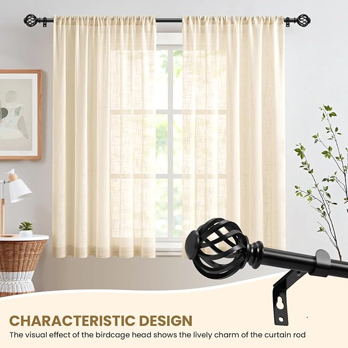 Luvenia Black Decorative Curtain Rod, Adjustable Curtain Rods - Image 7