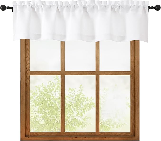 OWENIE White Valances for Windows 1 Pcs, Light Filtering Textured Farmhouse by OWENIE
