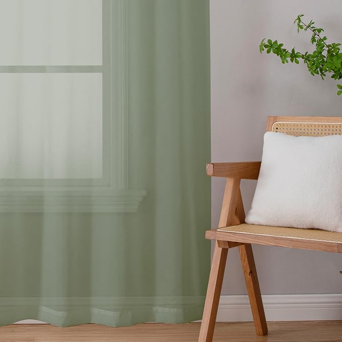 Chyhomenyc Sheer Sage Green Curtains 90 inches Long 2 Panels, Light Filtering - Image 8