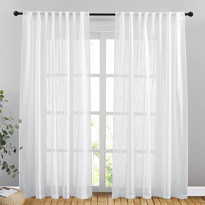 NICETOWN Semi Sheer Curtains 84 inches Length, Rod Pocket & Back Tab Linen by NICETOWN