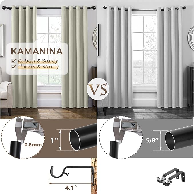 KAMANINA 1 Inch Curtain Rod Telescoping Single Drapery Rod 36 to 72 Inches - Image 6