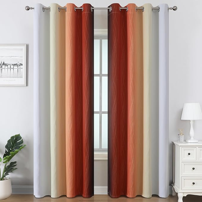 Estelar Textiler Burnt Orange and Greyish White Ombre Blackout Curtains & Drapes - Image 2