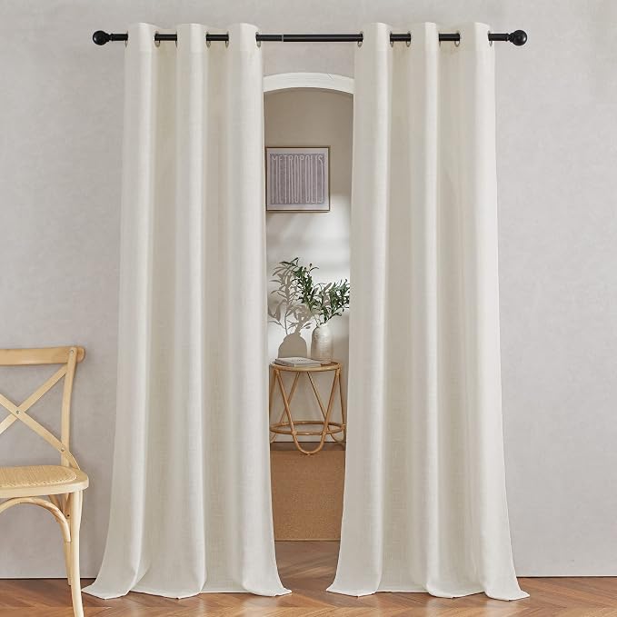 NICETOWN Linen Blend Living Room Curtains 84 inches Long, Grommet Flax Linen - Image 2