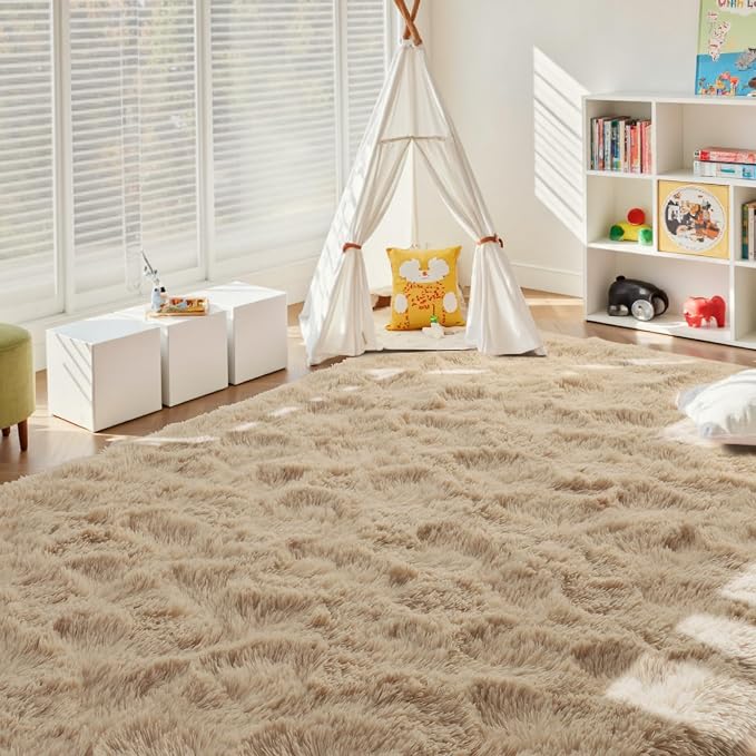 8x10 Ft Extra Large Shag Beige Rugs - Image 3