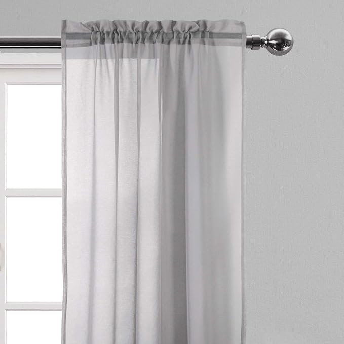 DWCN Grey Sheer Curtains Semi Transparent Voile Rod Pocket Curtains - Image 2