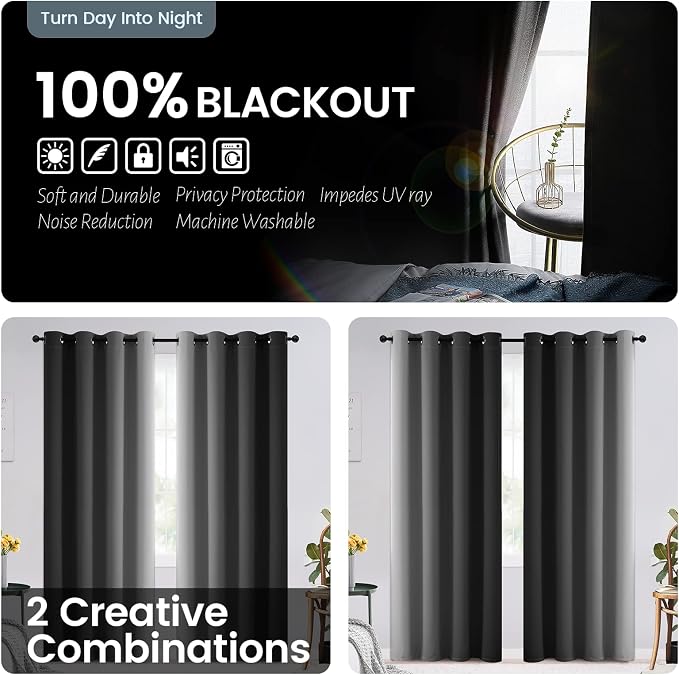 SimpleHome Black and Greyish White Blackout Curtains - Image 2