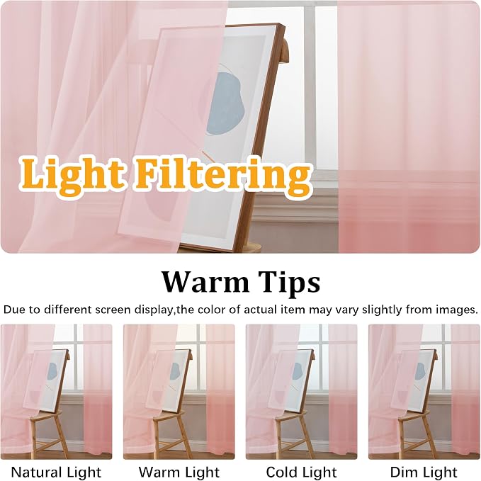 Gwine Blush Pink Sheer Curtains 63 Inch Length - Image 5
