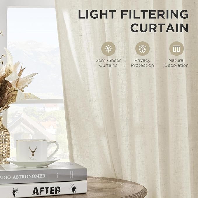 Joydeco Linen Curtains for Living Room, Light Filtering Rod Pocket Back Tab - Image 3