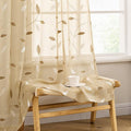 MIULEE Khaki Sheer Curtains 2 Panels Embroidered Leaf Patterned Rod Pocket by MIULEE