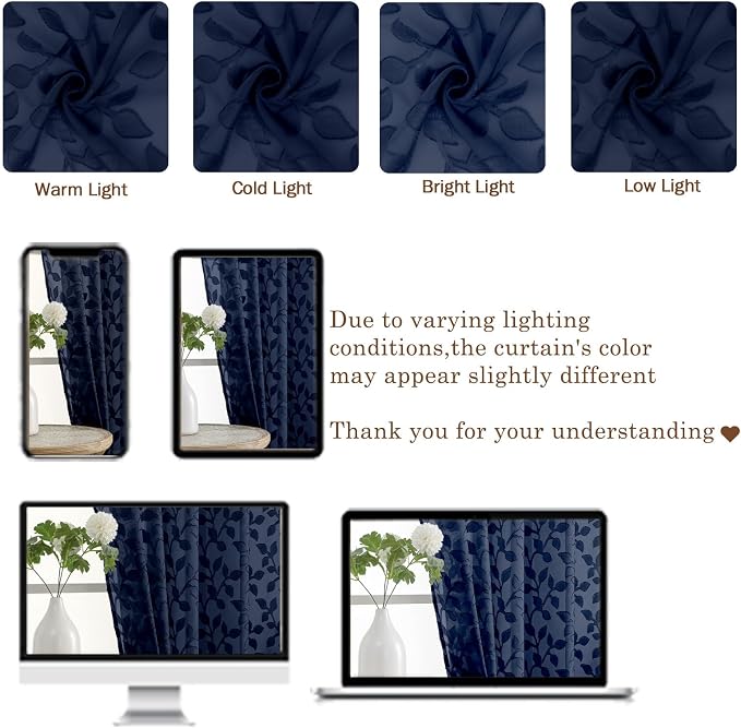 Chyhomenyc Navy Blue Sheer Curtains 90 Inch Length 2 Panels Set, Light - Image 3
