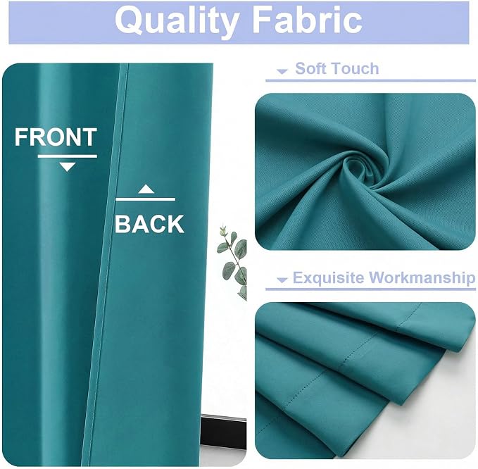 Simplebrand Ava Teal Short 36 Inches Blackout Curtain 2 Panels Set, Half Window - Image 3