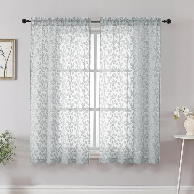 Chyhomenyc Light Grey Short Curtains 45 Inch Length 2 Panels, Light Filtering by Chyhomenyc