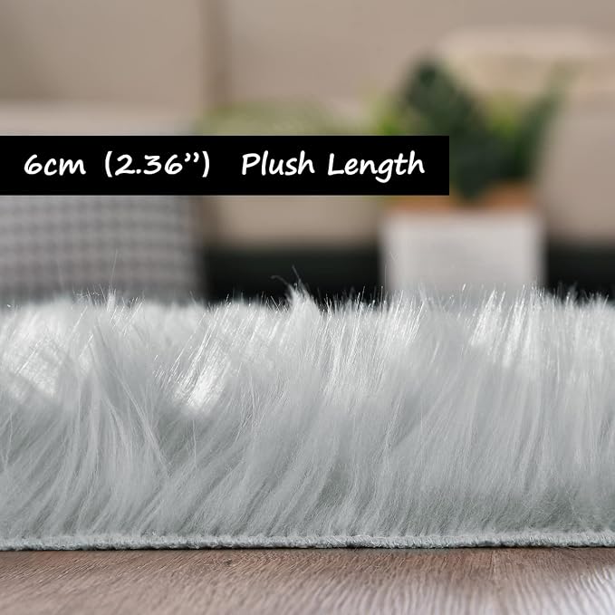 Goolela Fluffy Faux Fur Rug 4x6 Grey Faux SheepskinRug - Image 3