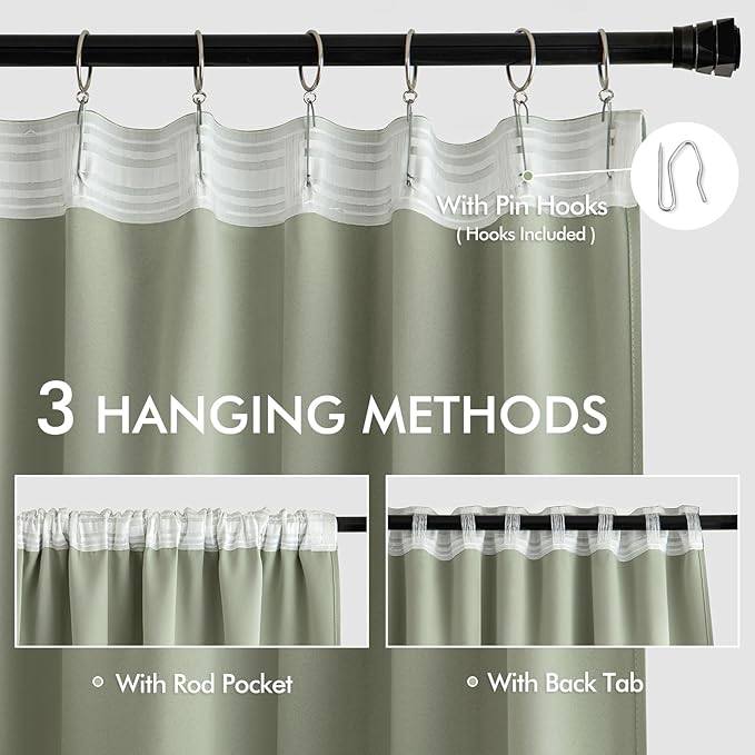 MIULEE Sage Green Back Tab Blackout Curtains 72 Inch Length 2 Panels Set - Image 3