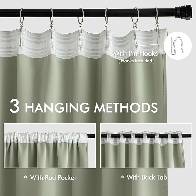 MIULEE Back Tab Sage Green Curtains 120 Inch Long 2 Panels Set - Image 3