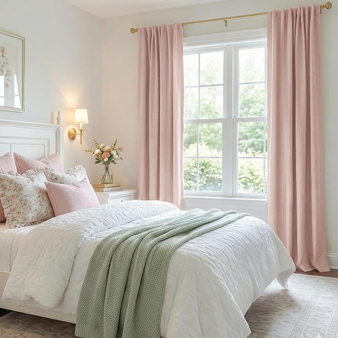 100% Blackout Shield Light Pink Linen Blackout Curtains - Image 6