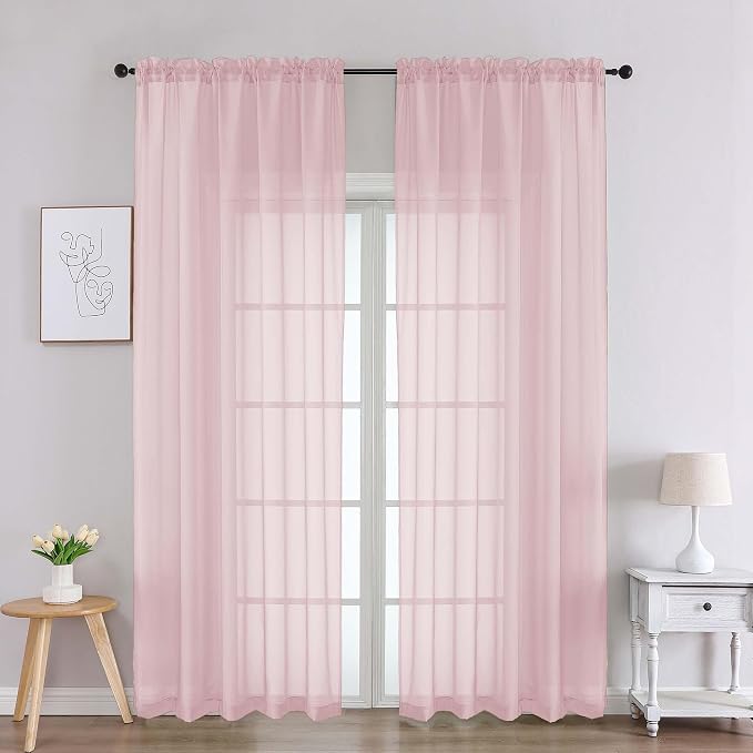 Chyhomenyc Blush Pink Sheer Curtains 90 Inches Long 2 Panels, Light Filtering by Chyhomenyc