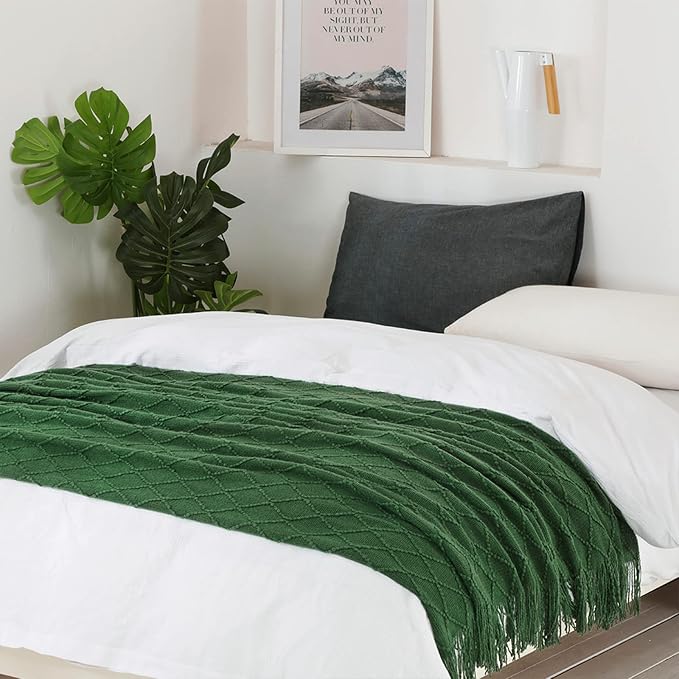 BOURINA Green Throw Blanket 50x60 Inches Throw Textured Solid Soft Sofa Couch - Image 2