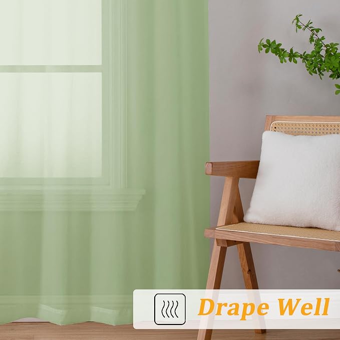 Gwine Light Green Sheer Curtains 72 Inches Long 2 Panels Set - Image 6