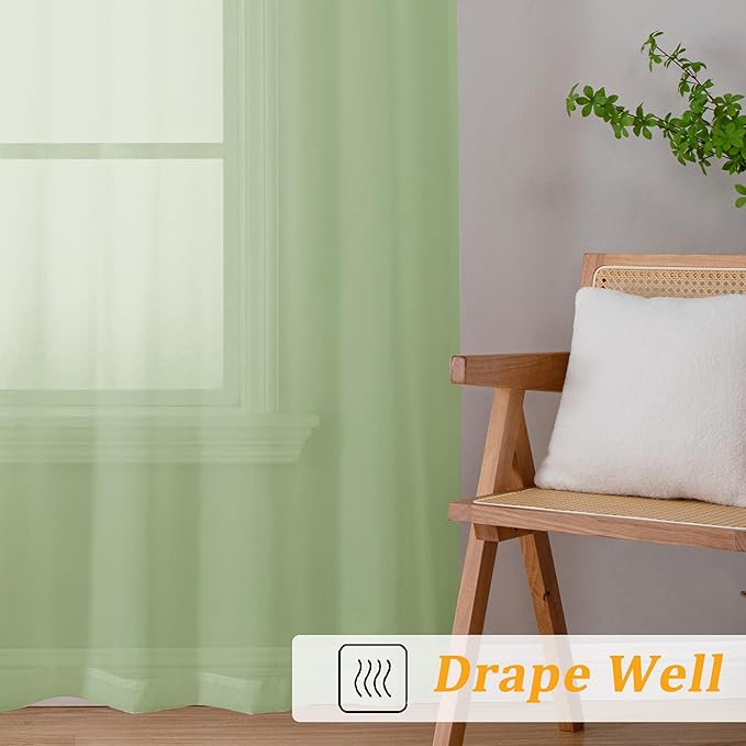 Gwine Light Green Sheer Curtains 90 Inches Long 2 Panels Set, Light Filtering - Image 6
