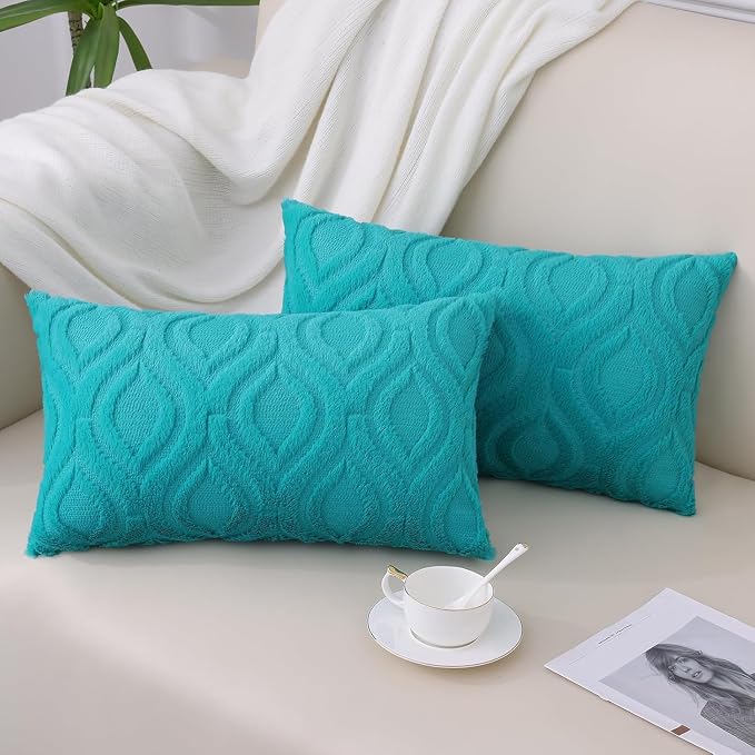 decorUhome Summer Throw Pillow Covers 12x20 Inch Set of 2, Soft Plush Faux Wool by decorUhome