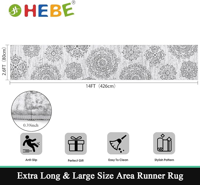 HEBE Hallway Runner Rug 2'8''x14' Washable Vintage Distressed Area Rugs Non - Image 2
