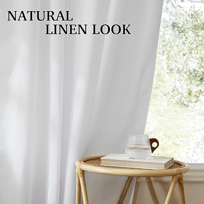 RYB HOME White Linen Curtains 84 inches Long, Semi Sheer Light Filtering Back - Image 6