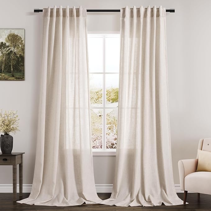 Beige Linen Sheer Curtains 102 Inches 2 Panels Set Back Tab Rod Pocket Extra by Nanspring