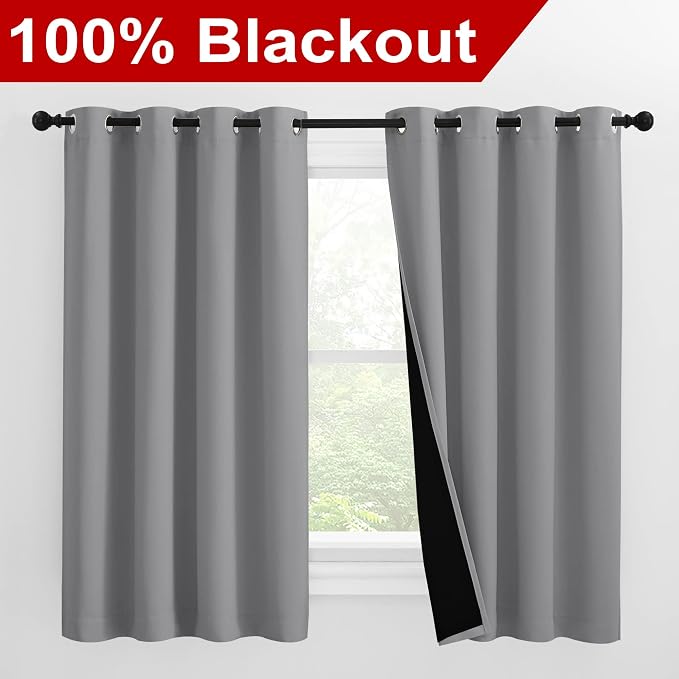NICETOWN Silver Grey 100% Blackout Curtains - Image 2