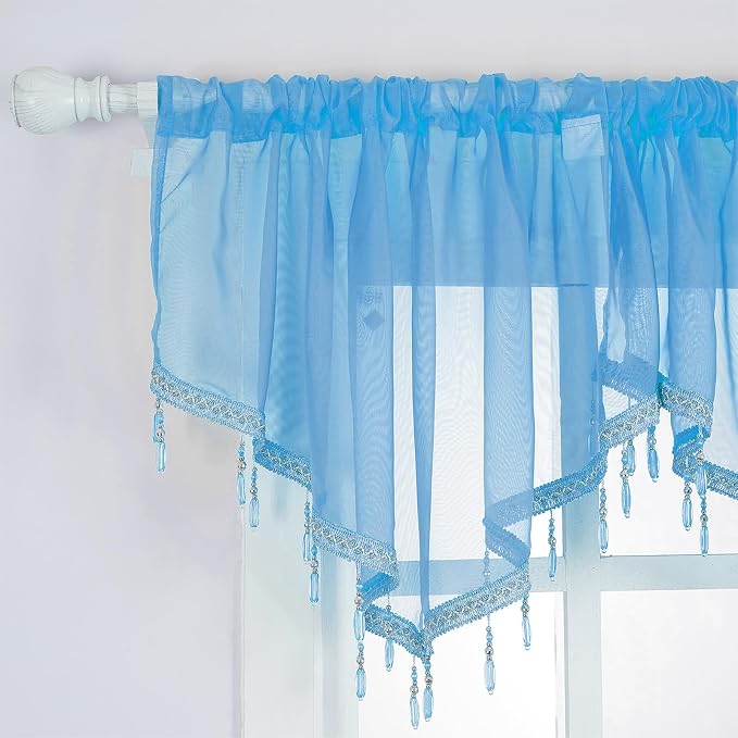 Molaxhome Lace Valance Swag Curtain 51 Inch Scalloped Sheer Curtain Panels - Image 7